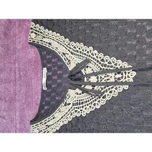 Women's Solitaire Brand Lace Blouse with Contrast Trim and Tie Neck